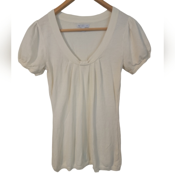 Gap Knit Top With Puff Sleeves Off White Size S - Picture 1 of 5